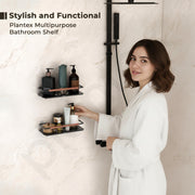 Plantex Self Adhesive Bathroom Shelf/Stainless Steel Bathroom Shelf Rack/Wall Shelf for Bathroom/Bathroom Organiser without Drill/Bathroom Accessories SetPack of 1 (12x5 inches, Copper & Black)