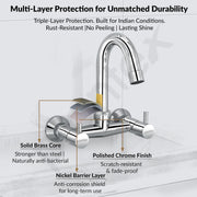 Plantex Pure Brass Sink Mixer Tap Hot and Cold with 360Ãƒâ€šÃ‚Â°Swivel Spout/Mixer Tap for Kitchen Sink with Brass Wall Flange and Teflon Tape/Kitchen Sink Tap-(Mirror-Chrome Finish)
