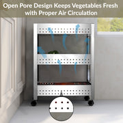Plantex Stainless Steel 3-Tier Vegetable Storage Basket for Kitchen/Onion Garlic Stand-Trolley (Square Profile-Silver)