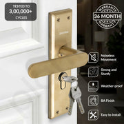 Plantex Door Lock Set - Main Door Lock Plate Handle Set/Mortise Lock with 3 Keys/Lock Body and Cylinder - Pack of 1 (OHMH-81, Brass Antique)