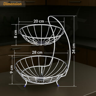 Plantex 2-Tier Fruit bowl for Dining Table/Stainless Steel Fruit Storage Basket For Dining Table/Vegetable Stand for Kitchen(Chrome Finish)
