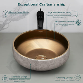 Plantex Ceramic Table Top Wash Basin for Bathroom/Countertop Vessel Sink Basin/Round Washbasin - Indo-European Collection (16 x 16 x 6.5 Inch)