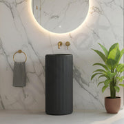 Plantex Acrylic Resin & Quartz Pedestal Basin for Bathroom/One Piece Pedestal Free Standing Round Wash Basin for living Room/Hotel (Grey)