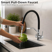 Plantex Flexible Tap for Kitchen Sink/Pure Brass Dual Flow Pull Out Sink Mixer Tap Hot and Cold/Movable/Rotable Water Mixer Faucet - (7904, Chrome)