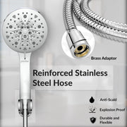 Plantex Telephonic Brass Wall Mixer for Bathroon 2 in 1/Hand Shower 8 Modes/1.5 mtr. Hose Pipe with Self Adhesive Bracket/Bathroom Accessories