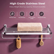 Plantex 24 Inch Towel Rack for Bathroom/304 Grade Stainless Steel Towel Bar/Towel Holder with Rod/Hook/Bathroom Accessories - (Chrome)
