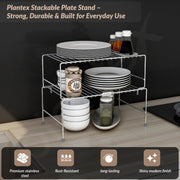 Plantex Stainless Steel 2- Tier Shelf Organizer for Kitchen Storage/Foldable and Detachable kitchen shelf organiser/Rack Organiser for Storage