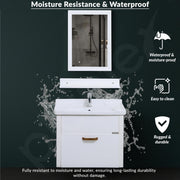 Plantex Unbreakable Wall Mount Vanity Cabinet & Washbasin Set/Washbasin with Cabinet/Basin Cabinet for Bathroom with Mirror & Shelf (White) Glass, Ceramic and HPP