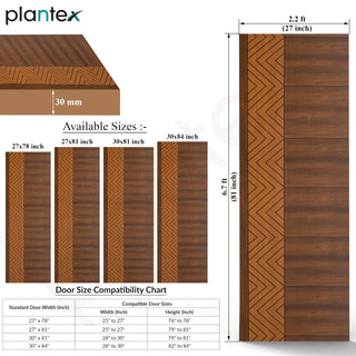 Plantex Wpc Doors For Bathroom (30 mm - Thickness)/Waterproof Bathroom Door/2.25X6.75 Feet Wooden Finished Door For Home/Balcony/Office/Kitchen, Density-600 (27X81 inch, 22 Kg- Ember Pattern), Brown