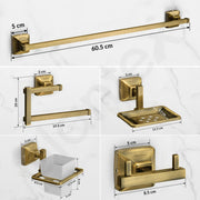 Plantex 304 Grade Stainless Steel Bathroom Accessories Set of 5 - Towel Rod/Hand Napkin Hanger for Wash Basin/Soap Case/Toothbrush Holder/Robe Hook - Squaro (Brass Antique)