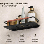Plantex Self Adhesive Bathroom Shelf/Stainless Steel Bathroom Shelf Rack/Wall Shelf for Bathroom/Bathroom Organiser without Drill/Bathroom Accessories SetPack of 1 (12x5 inches, Copper & Black)