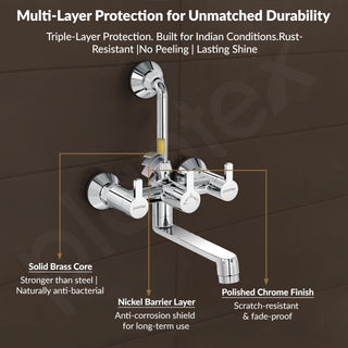 Plantex Brass Wall Mixer for Bathroom with L-Bend Connector for Overhead Shower/Mixer Tap/Wall Mixer for Bathroom 2 in 1 with 7 Year Manufacturer's Warranty(FLO-818-Chrome)