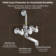 Plantex Brass Wall Mixer for Bathroom with L-Bend Connector for Overhead Shower/Mixer Tap/Wall Mixer for Bathroom 2 in 1 with 7 Year Manufacturer's Warranty(FLO-818-Chrome)