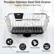 Plantex Stainless Steel Dish Drainer Basket for Kitchen Utensils/Dish Drying Rack with Drainer/Bartan Basket/Plate Stand Size - 23X9 Inch (Chrome)