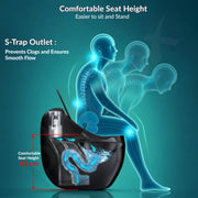 Plantex Imported Western Commode/Rimless Siphonic Vaccum Flush/One Piece Floor Mounted Commode with Soft Close Toilet Seat Cover - S Trap Outlet ( Black )