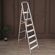 Plantex Legend Aluminium Folding 7 Step Ladder for Home - 7 Step Anti Skid Ladder/Wide Step Ladder (Orange-Silver)