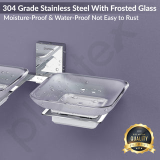 Plantex 304 Grade Stainless Steel and Frosted Glass Double Soap Dish/Soap Stand/Soap Storage/Dual Soap Holder for Bathroom/Bathroom Accessories - Crystal (Chrome)