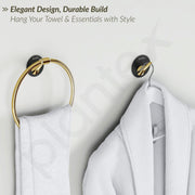 Plantex Self Adhesive Stainless Steel and ABS Bathroom Accessories Set/soap Holder for Bathroom/Tumbler Holder/Towel Rod/Towel Ring for Washbasin/Robe Hook - Set of 5 (Matt Black & Gold)