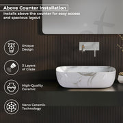 Plantex Ceramic Marble Tabletop Wash Basin/Bathroom Basin Sink/Countertop Basin/Washbasin for Bathroom (Marble Basin with Grey Veins - 18 x 13 x 5.5 Inch)