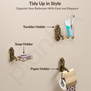 Plantex Aluminium Antique Bathroom Accessories Set Of 5-Pcs/Bathroom Hardware Set (Towel Rod/Napkin Ring/Paper Holder/Soap Dish/Tumbler Holder), Gold