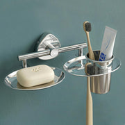 Plantex J4 Stainless Steel Soap Dish with Tumbler Holder/Soap and Brush Holder for Bathrooom/2 in 1 Soap Holder with Toothbrush Holder/Bathroom Accessories (Chrome Finish) Angel