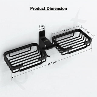 Plantex Aluminum Bathroom Dual Soap Holder with Hook/Soap Stand/Soap Dish/Bathroom Accessories - Black