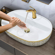 Plantex Oval Washbasin/Countertop Sink for Bathroom/Tabletop Wash Basin for Restaurant/Hotel/Hotel (24x16.5x5 Inch - White & Gold)