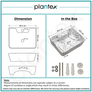 Plantex Wall Mounted Wash Basin for Bathroom/Designer Ceramic Washbasin/Rectangle Small Basin for Handwash/Home/Office (16 x 12 x 4.5 Inch)