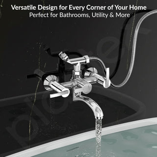 Plantex Pure Brass Telephonic Wall Mixer with Crutch Arranging of Hot & Cold Water with Water Saving Nozzle for Bathroom and Brass Wall Flange 7 Year Warranty -(AQ-1417-Chrome)