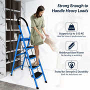 Plantex Ladder for Home - Premium Steel Foldable 5-Step Ladder - Anti Skid Strong Steps with 5 Years Manufacturer Warranty (Blue & Black)