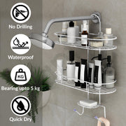 Plantex Self Adhesive Bathroom Stainless Steel Shelf/5in1 Multipurpose Shower Caddy/Storage Shelf/Soap Holder/Stand/Bathroom Accessories(Oval-Chrome Silver)