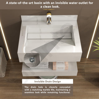 Plantex Slab Tile Vanity/Floating Vanity with Washbasin for Bathroom/Wall Mount Cabinet with Basin - (24 x 18 inch, ED-07 - Marble Finish)