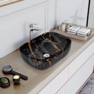 Plantex Ceramic Tabletop Washbasin for Bathroom/Table top Marble Basin/Countertop Wash Basin for Living Room/Bathroom Sink (Golden Veins - 18 x 13 x 5.5 Inch)