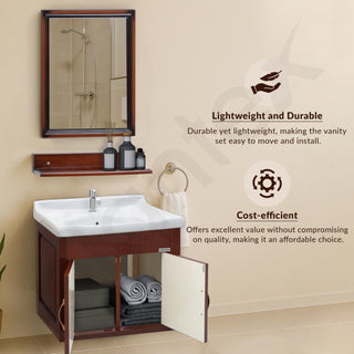 Plantex Unbrekable Bathroom Vanity Cabinet & Washbasin Set/Washbasin with Cabinet/Basin Cabinet for Bathroom with Mirror (Brown)