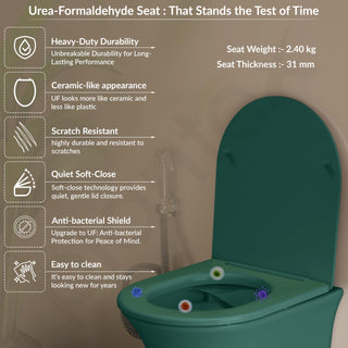 Plantex Ceramic Imported Commode Toilet/Rimless Washdown Wall Mounted Commode with Soft Closing Toilet Seat - P Trap Outlet (1164 - Matt Green)