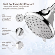 Plantex 4 Inch ABS Shower Head for Bathroom/3-Mode Round Head Shower for Bathroom/High Pressure Overhead Shower - (Chrome)