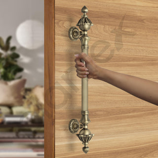 Plantex 18 Inch Main Door Handle/Wooden Pull-Push Handle for Main Door/3 Year Warranty Pack of 1 (S-136-Brass Antique)