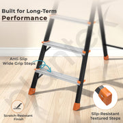 Plantex Allsafe Aluminium Step Ladder for Home/5 Step Anti Skid Ladder/Wide Step Ladder (Black & Orange))