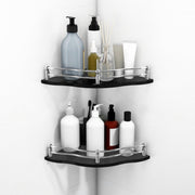 Plantex Glass Corner Shelf For Bathroom Wall/Bathroom Corner Glass Shelf/Glass Shelf for Living Room/Kitchen Storage Rack (9x9 Inches) (Black - Pack of 2)