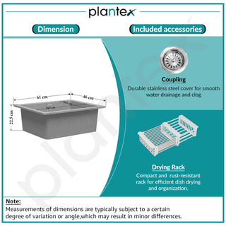 Plantex Quartz Acrylic Kitchen Sink with 10 Years Warranty by Plantex/Undermount Sink for Kitchen/Granite Single Bowl Kitchen Sinks with Coupling (Brun-24x18 Inches)