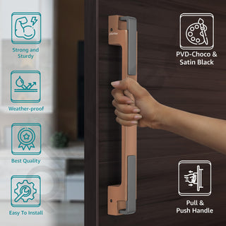 Plantex Door Handle/Main Door Handle/14 inch Pull-Push Handle for Home/Office/Hotel - Pack of 1 (SH-299, Choco & Satin Black) - 3 Years Warranty