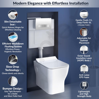 Plantex Ceramic Commode With Conceal Flush Tank/Wall Hung Toilet with Dual Flush Tank/Tank with Internal Accessories - (White)