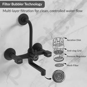 Plantex Wall Mixer for Bathroom 2 in 1 with L-Bend Connecter for Overhead Shower with Brass Spindles/Wall Mixer with Nickel Chrome Mirror Finish/Teflon Tape and Wall Flange-(Black)