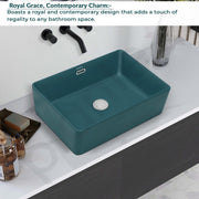 Plantex Ceramic Washbasin for Bathroom/Rectangle Tabletop Wash Basin/Countertop Vessel Sink for Home/Office (Matt Green - 20 x 14 x 6 Inch)