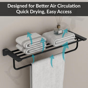 Plantex Space Aluminium Towel Holder in Bathroom/Towel Rod/Bathroom Towel Holder/Bathroom Accessories - Black (24 Inch)