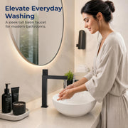 Plantex Wash Basin Mixer Tap/Brass Thermostatic Hot & Cold Basin Mixer Faucet/Deck Mount Pillar Spout for Bathroom Sink - Pack of 1 (4605, Black Matt)