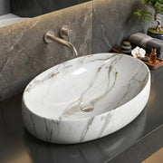 Plantex Basin for Bathroom/Ceramic Table Top Wash Basin/Over Counter Washbasin for Restaurant/Hotel (CRETA-NS-203-Marble Finis, 23 x 15 x 5.5 Inch)