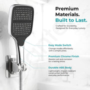 Plantex ABS Hand Shower for Bath/3 Mode Multifunctional Shower/Rectangle Hand Shower Without Hose Pipe for Home/Hotel - (Chrome, H597)