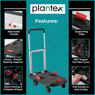 Plantex Platfom Trolley/Heavy Duty Trolley/Hand Truck/Trolley for Goods Carrying/Trolley with Foldable Guared Wheels/Utility Cart for Luggage Moving - (Red & Black)