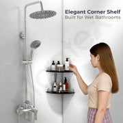 Plantex Glass Corner Shelf For Bathroom/Bathroom Glass Shelf/Bathroom Corner Shelf/Corner Shelf for Kitchen (Black - 9x9 Inches - Pack of 2)